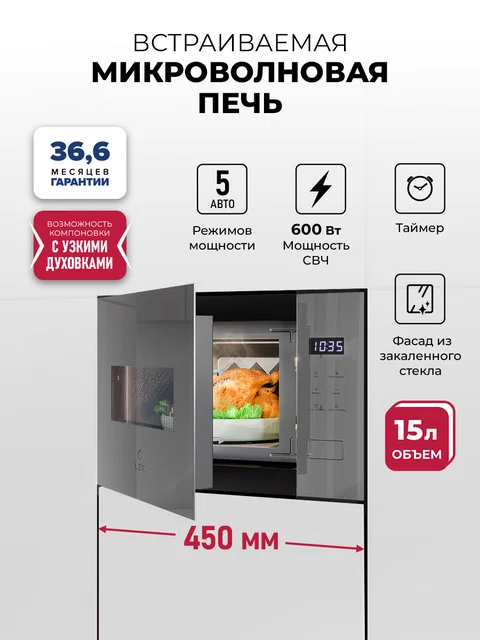 Микроволновая печь встраиваемая LEX BIMO 15.02N GR