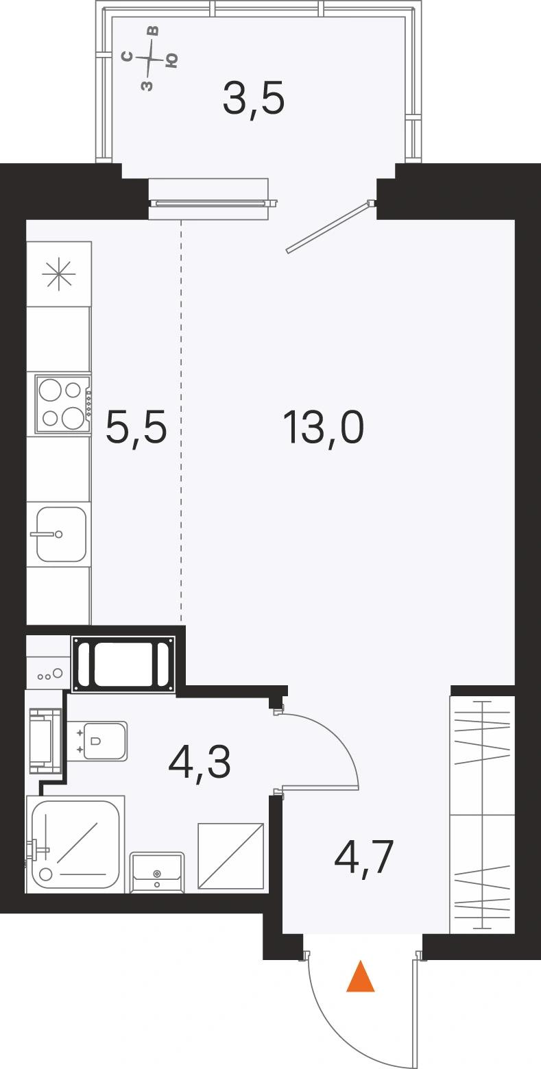 Планировка: Студия · 27,5 м² · ЖК «М36»